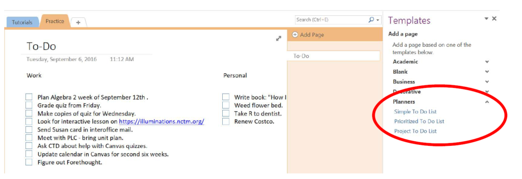 insert to do list in onenote