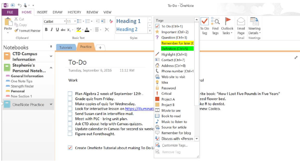 todo list in onenote