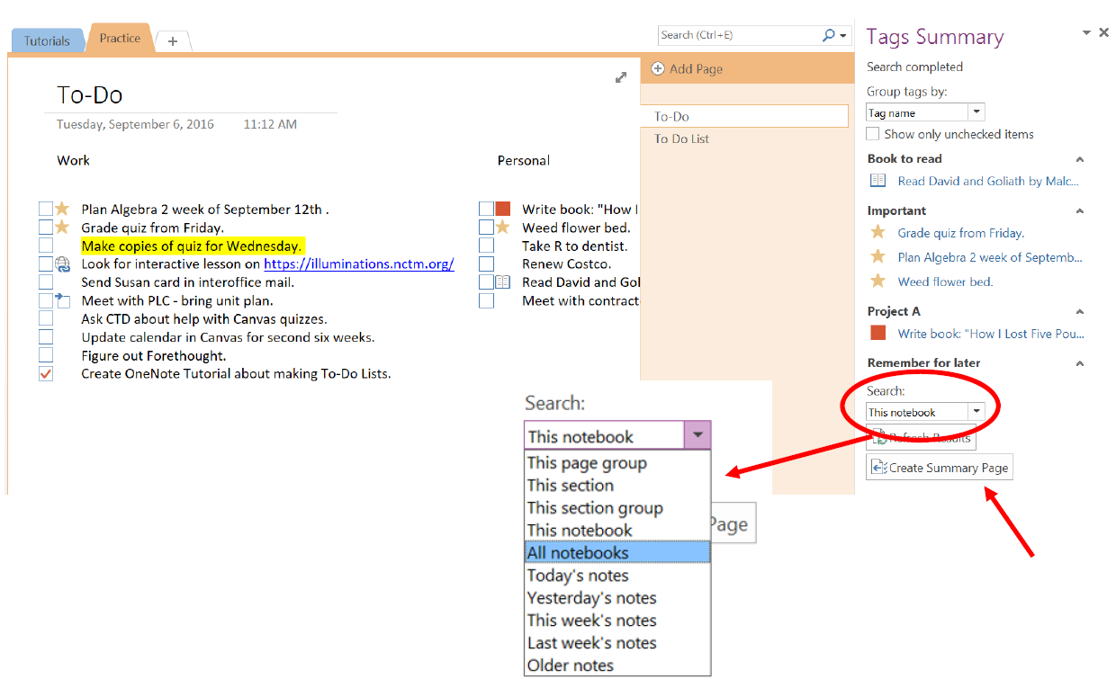 create to do list in onenote