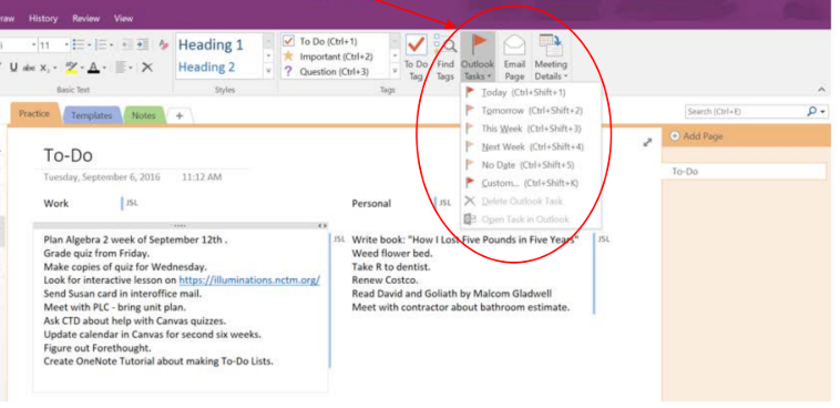 onenote to do list outlook